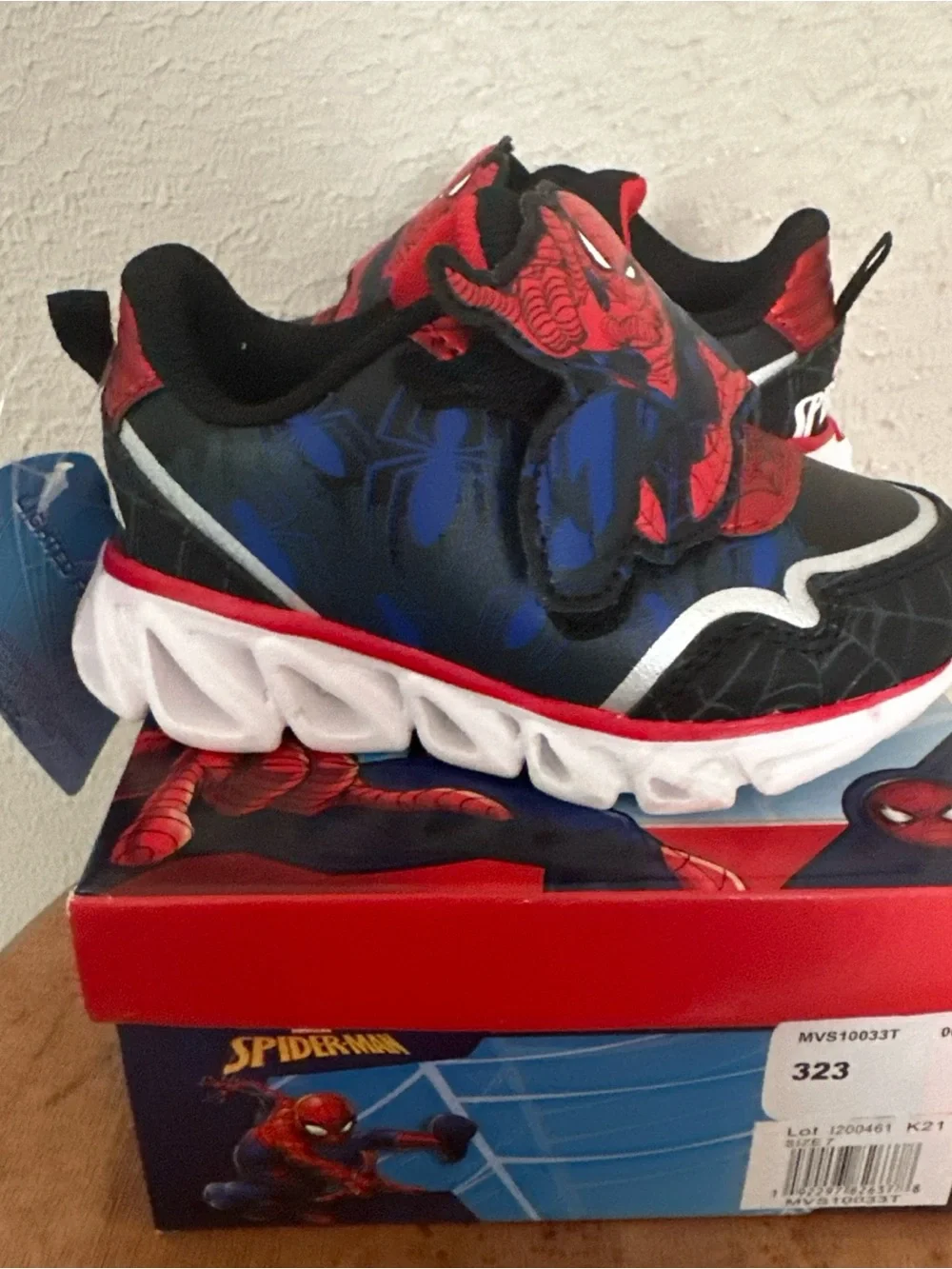 Kids Spider-Themed Red and Blue Athletic Sneakers - Hook & Loop Closure
